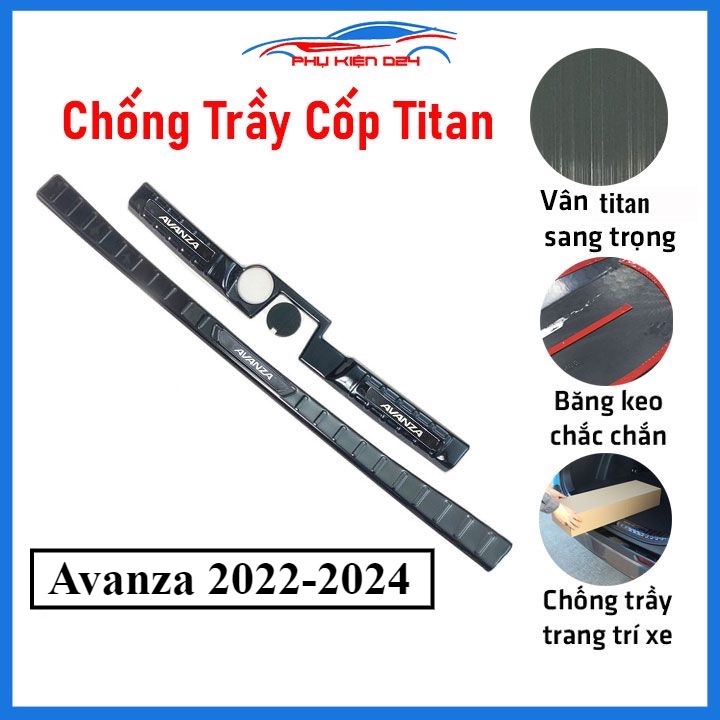 Ốp chống trầy cốp Avanza 2022-2023-2024 thép không gỉ vân Titan chống trầy bảo vệ xe