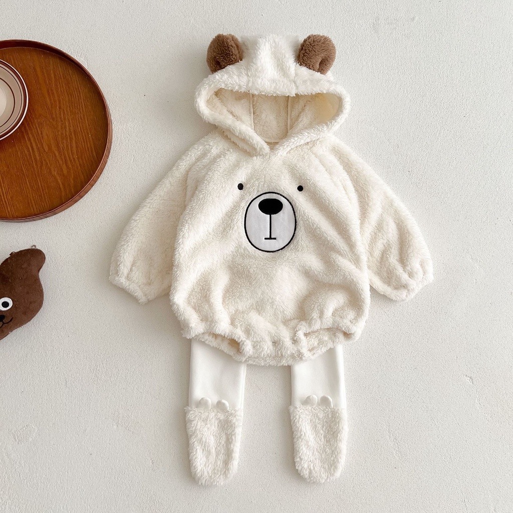 Áo Liền Quần Có Mũ Trùm Bằng Lông Cừu Ấm Áp Dễ Thương Dành Cho Trẻ Nhỏ