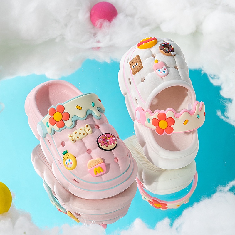 Giày Crocs EVA Gọn Nhẹ Đục Lỗ Hình Hoa Dễ Thương DIY Cho Bé Trai Bé Gái Sơ Sinh Đi Biển