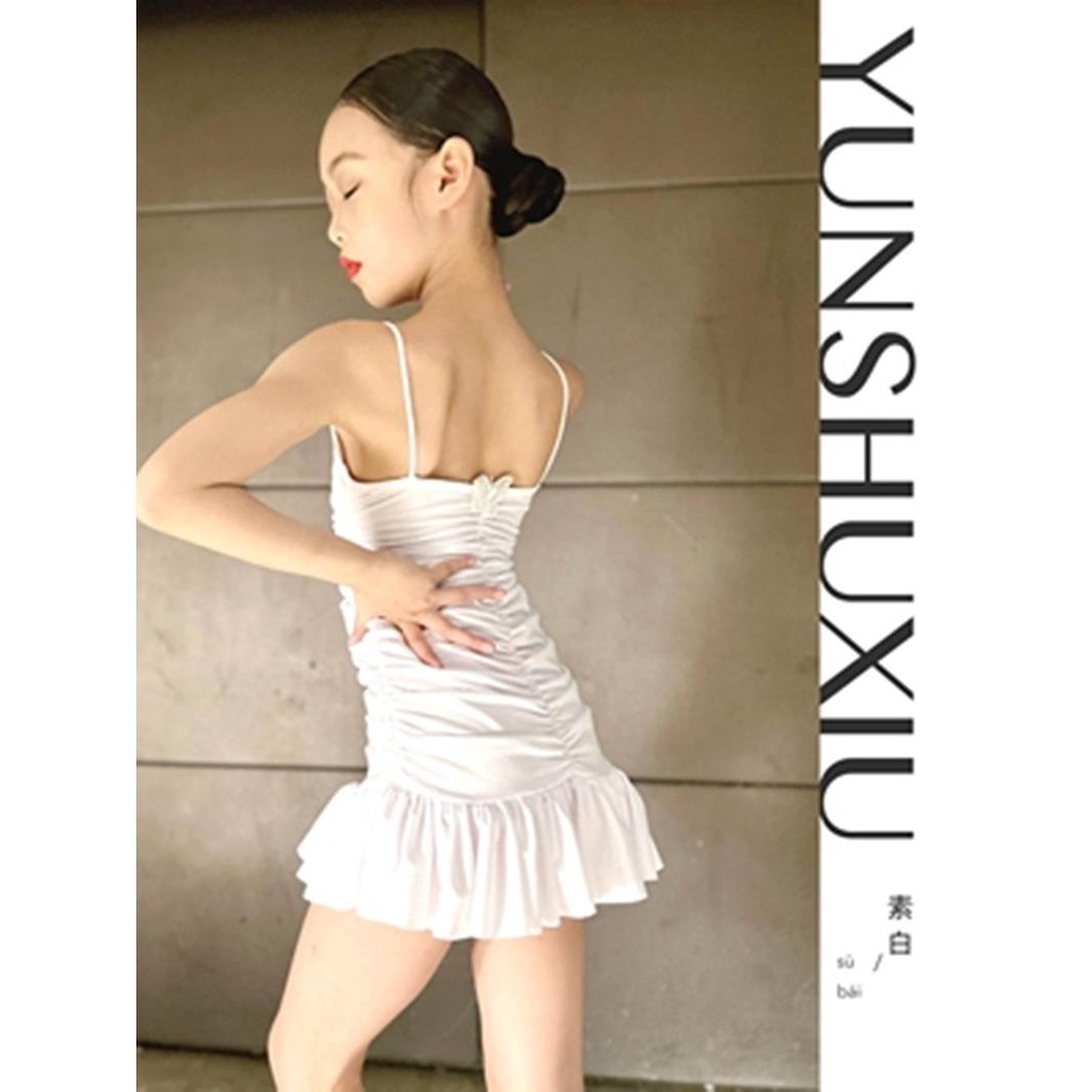 Trang phục khiêu vũ latin mùa hè phong cách mới dành cho trẻ em bộ đồ tập nữ trang trí bướm one-piece màu trắng đơn giản