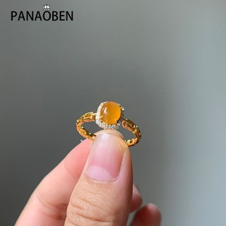 Nhẫn Đính Hôn Đính Đá Chalcedony Màu Vàng Tự Nhiên Sang Trọng Thời Trang Cho Nữ