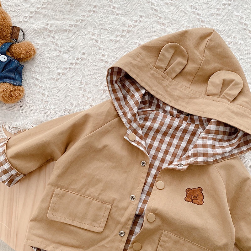 Áo Khoác Kẻ Sọc Ca Rô Hai Mặt In Hoạ Tiết Hoạt Hình Phong Cách Hàn Quốc Dành Cho