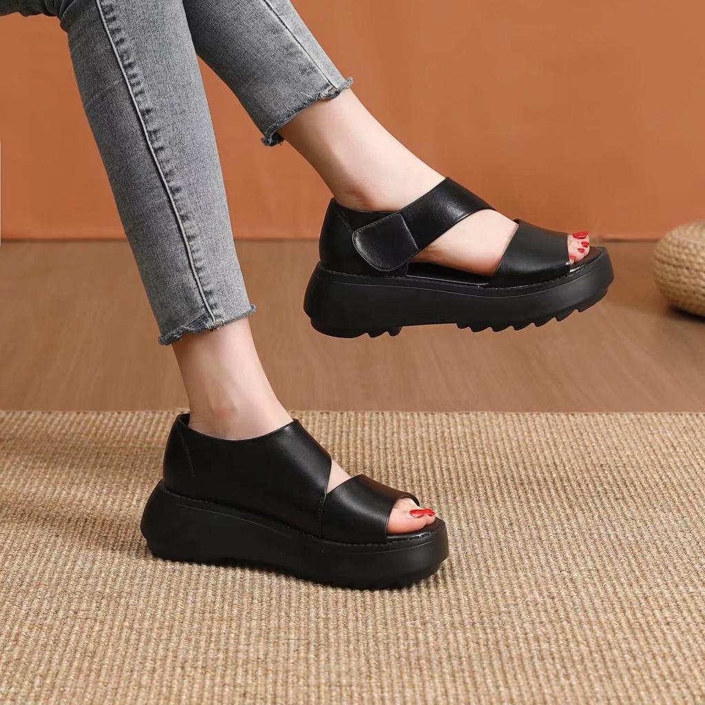 KaBaiQi Dép bánh mì guốc dép sandal nữ Màu Sắc Đơn Giản Thoải Mái Cao Gót Chống Trơn Trượt dép đế xuồng 33ZHDLX080216