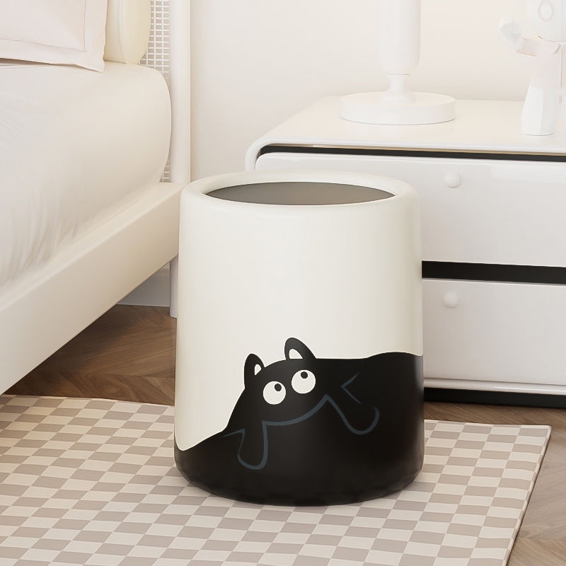 Thùng Rác Hai Ngăn Sức Chứa Lớn Họa Tiết Mèo Đen Hoạt Hình Có Nắp Đậy Cho Phòng Khách / Phòng Ngủ / Nhà