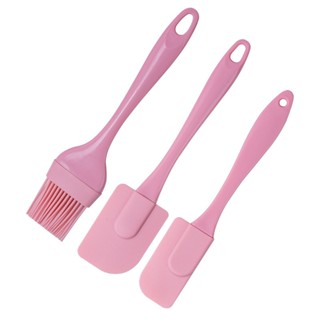 Bộ dụng cụ làm bánh 3 món silicon gồm chổi cọ quét dầu ăn, spatula trộn bột, phới dẹt silicone đánh trứng kem chịu nhiệt