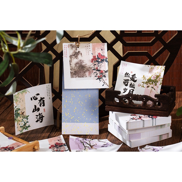 Nhàn nhã hồ bơi hoa mùa thu phong cách đồng quê ghi chú sách phong cách cổ xưa hoa và chim văn bản học sinh viết ghi chú thông điệp cắt dán tài liệu 100 tờ