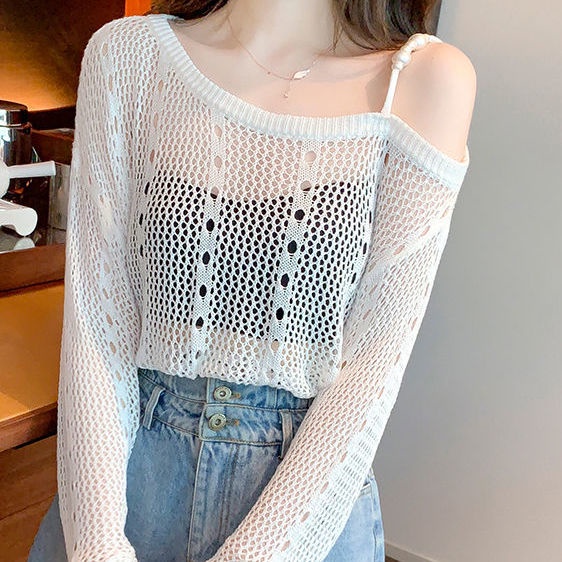 Áo Dệt Kim Tay Dài Hở Vai Thời Trang Mùa Thu 2023 Phong Cách Mới Quyến Rũ Cho Nữ