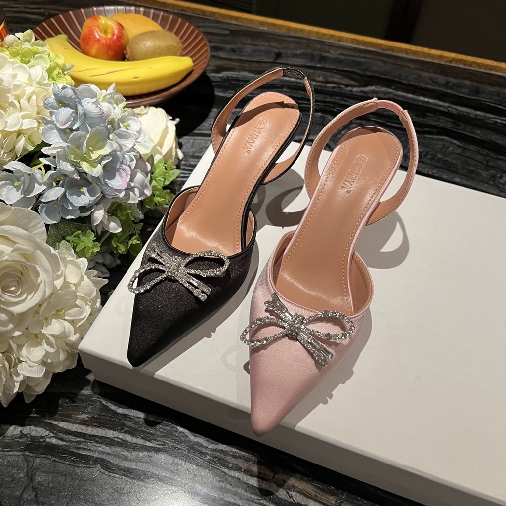 Mach & coach 2023 giày cao gót mới 7cm thời trang nơ lụa trang trí tính khí giày nữ chuyên nghiệp a +