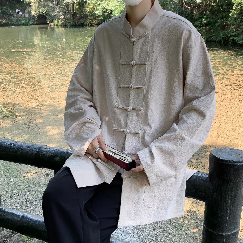 Áo Sơ Mi Cách Tân Hán Phục Trung Hoa Cài Nút Đĩa Hoa Phong Cách Cộng Hòa Mùa Hè Mới Cho Nam Zhongshan Tang