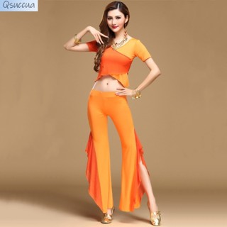 Qsuccua dành cho người lớn phụ nữ múa bụng áo chéo áo xẻ tà quần khâu bộ trang phục biểu diễn thực hành