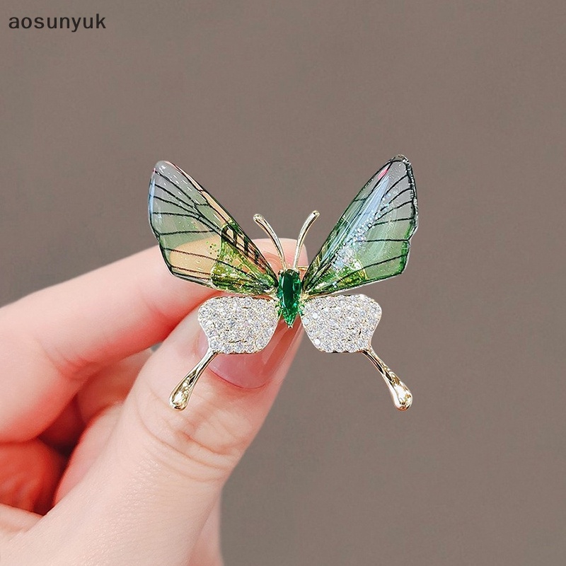 Aosunyuk fashion gradient crystal butterfly brooch alloy brooch for women trang sức phụ kiện quà tặng en