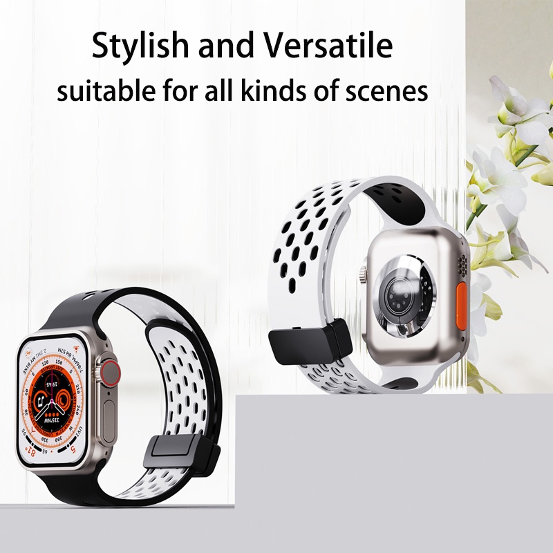 Dây đeo đồng hồ silicon d khóa từ tính cho apple smartwatch series 8 7 se 6 4 4 4 4 4 4 45 49mm