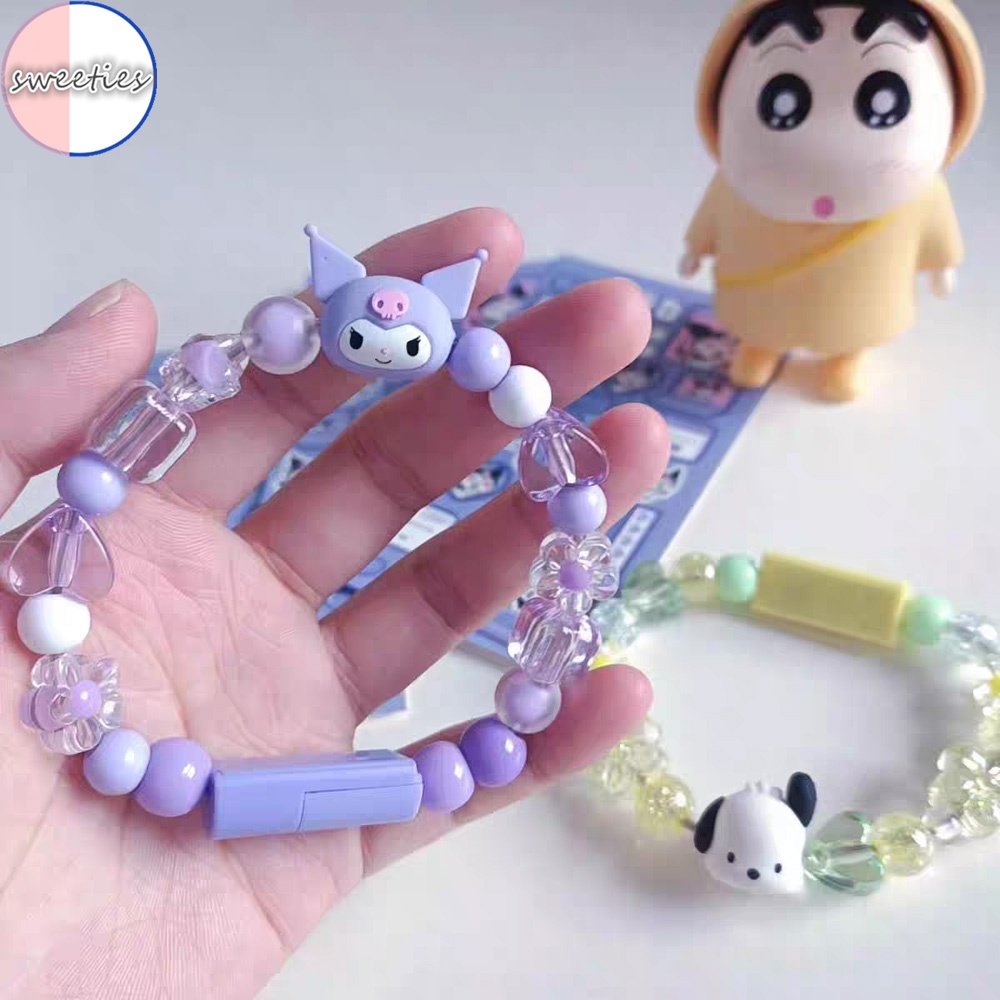 2 trong 1 sanrio kuromi phim hoạt hình hạt dễ thương sạc dữ liệu cáp usb vòng đeo tay phù hợp với ios type-c
