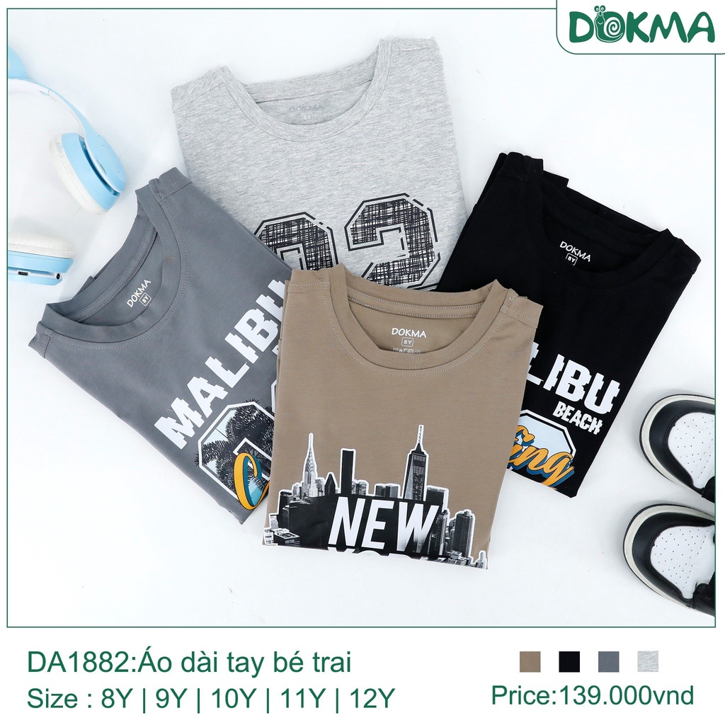 Áo Dài Tay Bé Trai In Hoạ Tiết, Bo Thời Trang Dokma Mã DA1882