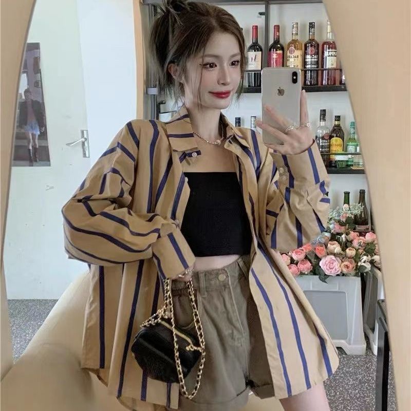 Korean style temperament striped women long-sleeved sunscreen clothing loose all @