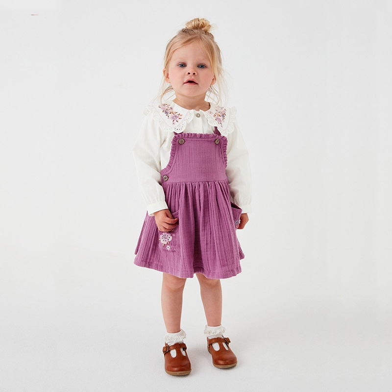 Đầm Yếm Chất Liệu Cotton Thêu Họa Tiết Phong Cách Âu Mỹ Thời Trang Mùa Thu Xinh Xắn Cho Bé Gái