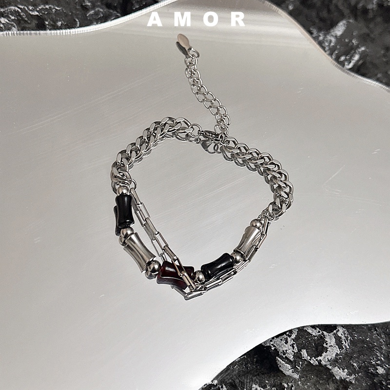 Spot ins style phong cách hàn quốc tất cả thiết kế thích hợp bằng thép không gỉ feel bracelet nam high-end feel men's hip-hop style titanium steel