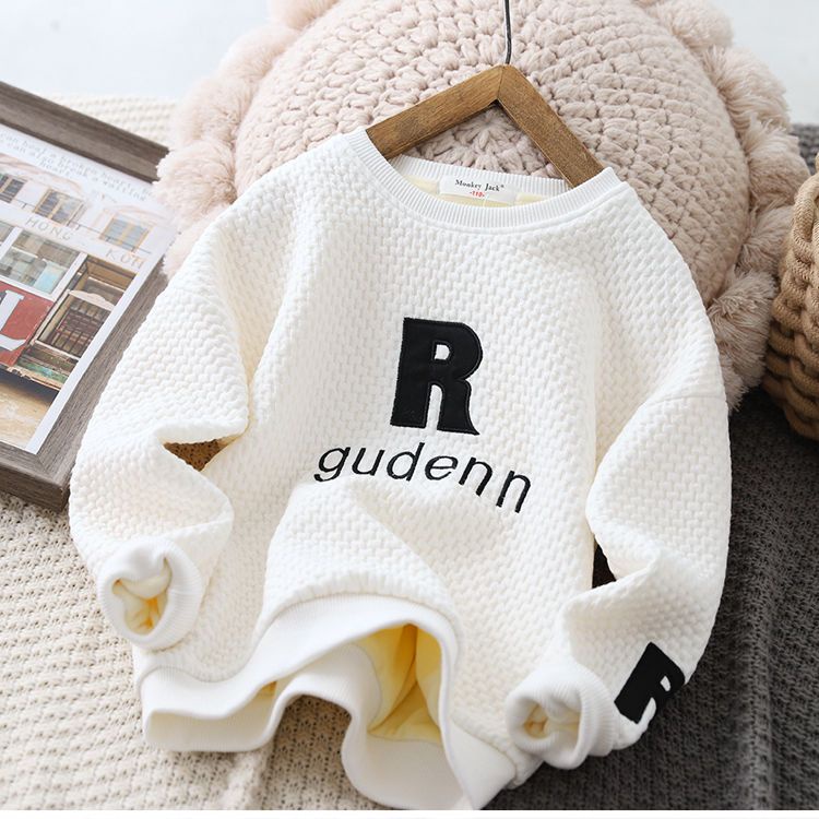 Áo len lông cừu bé trai mùa thu và mùa đông 2030 thêu mới phiên bản hàn quốc của áo len trẻ em one-piece dày dặn của trẻ em