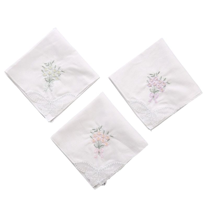Khăn Tay cotton Mềm Mại Hình Vuông Thêu Họa Tiết Nhiều Màu Sắc Cho Nữ