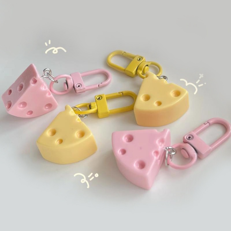 Dễ thương cheese keychain cream cheese block keyring creative headphone case mặt dây chuyền