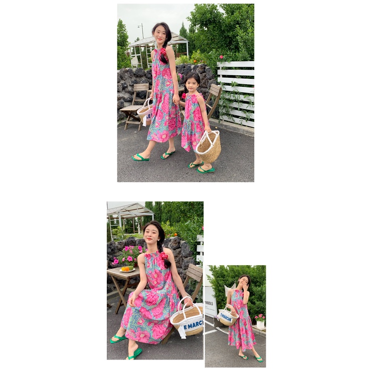 Đầm Hai Dây Họa Tiết Hoa Phong Cách Bohemian Hàn Quốc Thời Trang Mùa Hè Cho Mẹ Và Con Gái