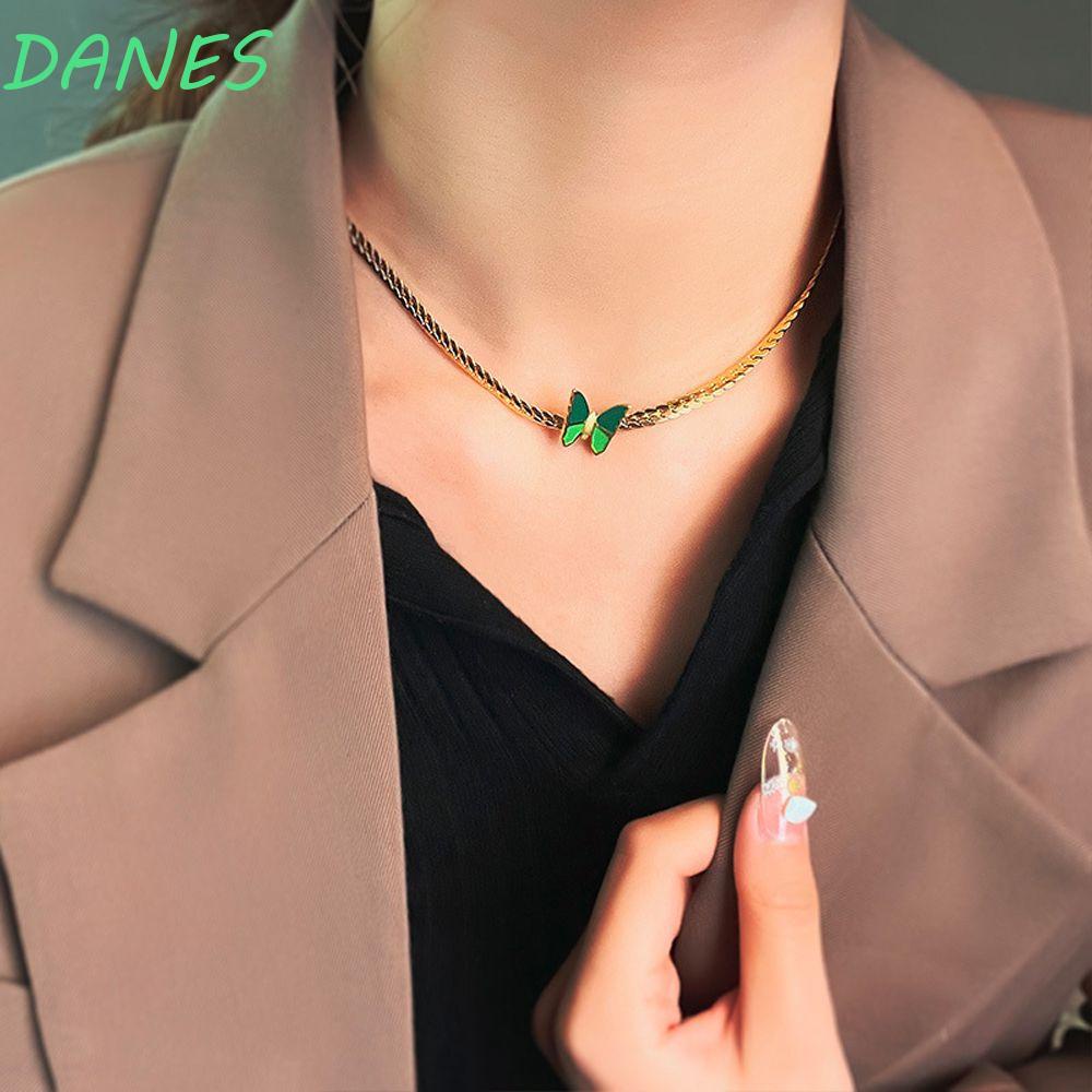 Danes phụ nữ vòng cổ thời trang quà tặng màu xanh lá cây thép không gỉ phẳng nữ trang sức cổ áo len chuỗi vòng cổ