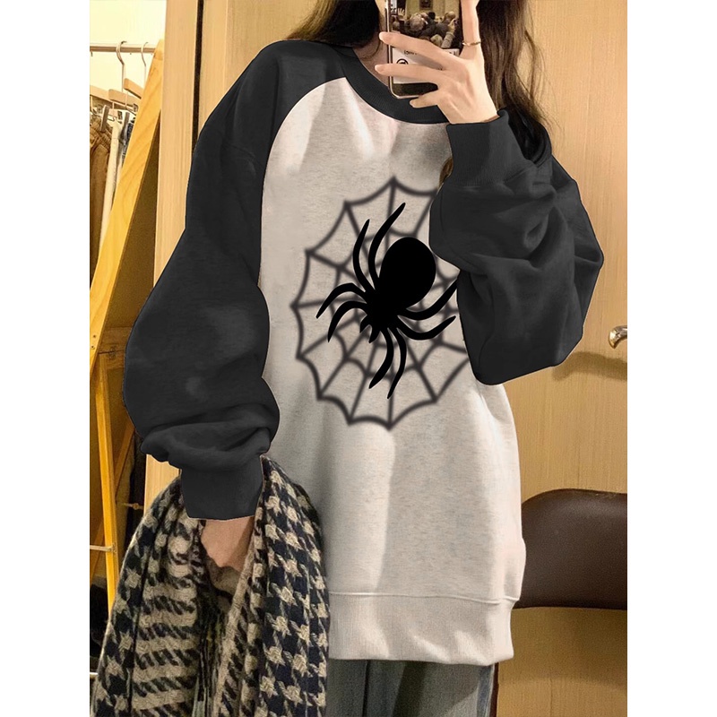 100% cotton 2023 hàn quốc thu đông mới vai in ghép nối dài tay t-shirt nữ hàng đầu