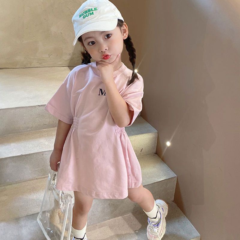 Đầm Tay Ngắn Màu Trơn Phong Cách Hàn Quốc Thời Trang Mùa Hè Xinh Xắn Cho Bé Gái