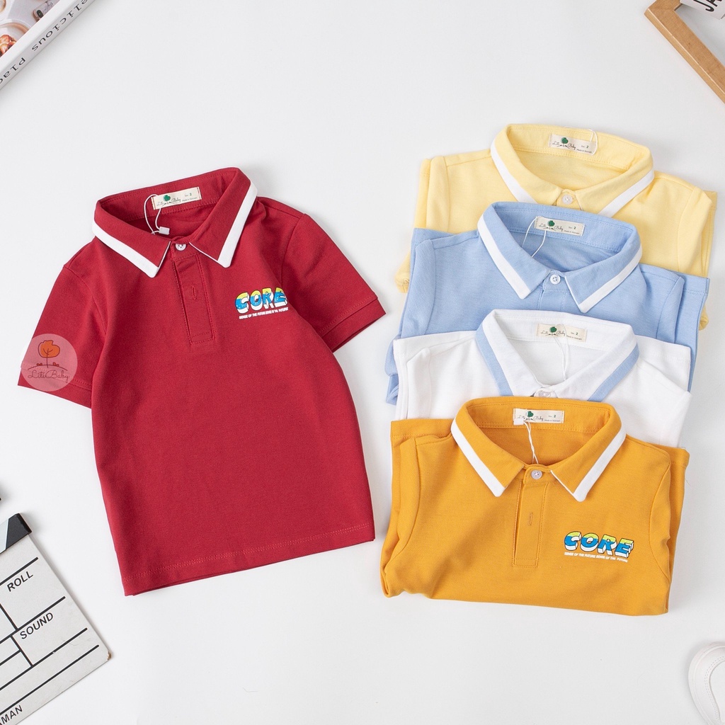 Áo Polo cộc tay cổ bẻ LITIBABY có cổ in chữ CORE