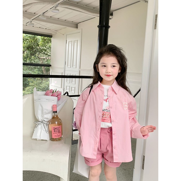 Áo sơ mi rộng rãi cho bé gái 2023 new letter children all-match sweet cool long sleeve top