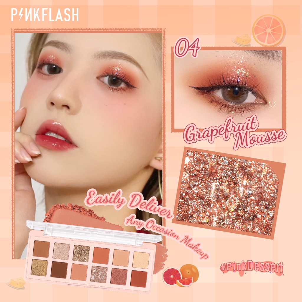 Bảng phấn mắt PINKFLASH PinkDessert nhũ lấp lánh, chất phấn mịn lì dễ tán trang điểm mắt rạng rỡ 100g