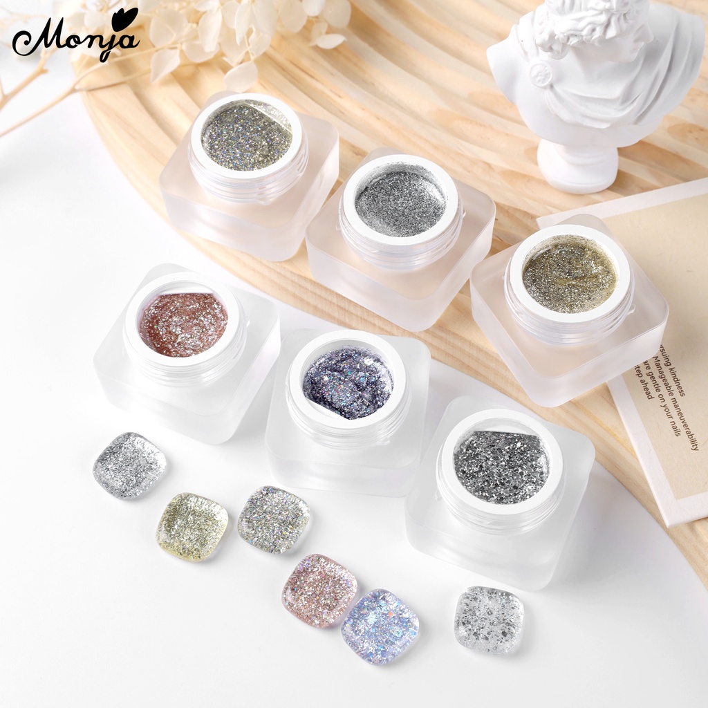 Sơn gel sequin disco MONJA kim tuyến sáng bóng nhấp nháy 6 màu làm móng nghệ thuật phản chiếu DIY