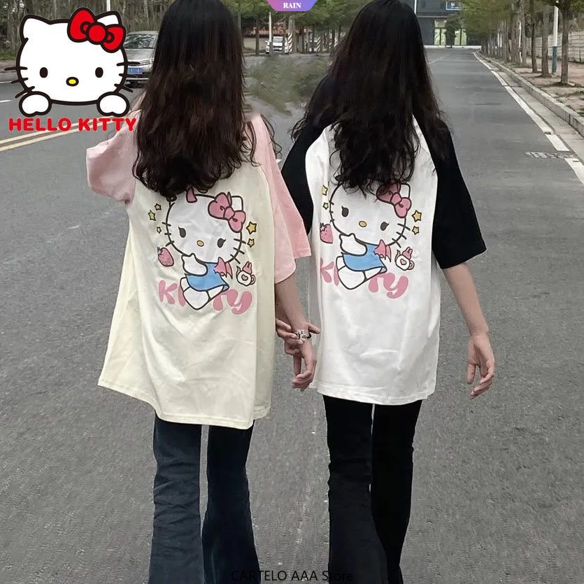 Phim hoạt hình hello kitty y2k quần áo áo sơ mi in hình t-shirt kawaii anime tee vouge áo phông cho phụ nữ áo khoác goth quá khổ rộng rãi [rain]