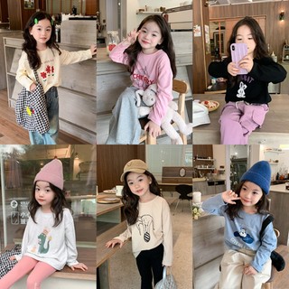 Girls fall long-sleeved single children cotton long-sleeved t-shirt phim hoạt hình in áo sơ mi cổ tròn đáy áo sơ mi