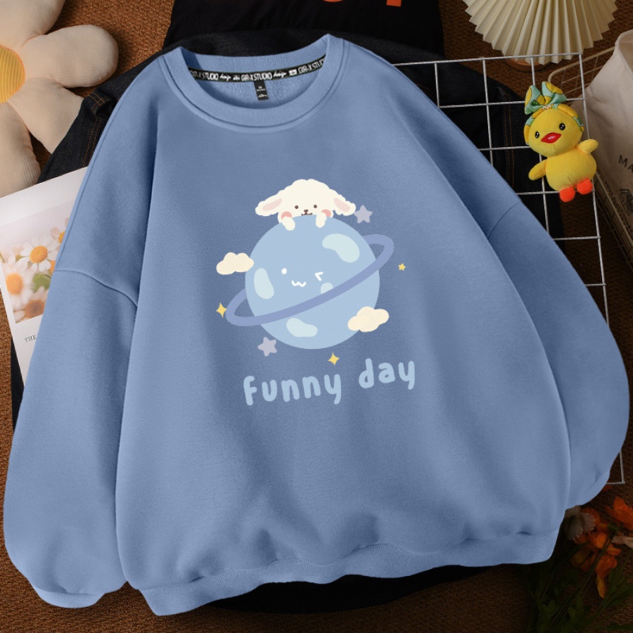 Áo Sweater cổ tròn nỉ dài tay Nam Nữ in hình cute ngộ nghĩnh cho cả nam và nữ