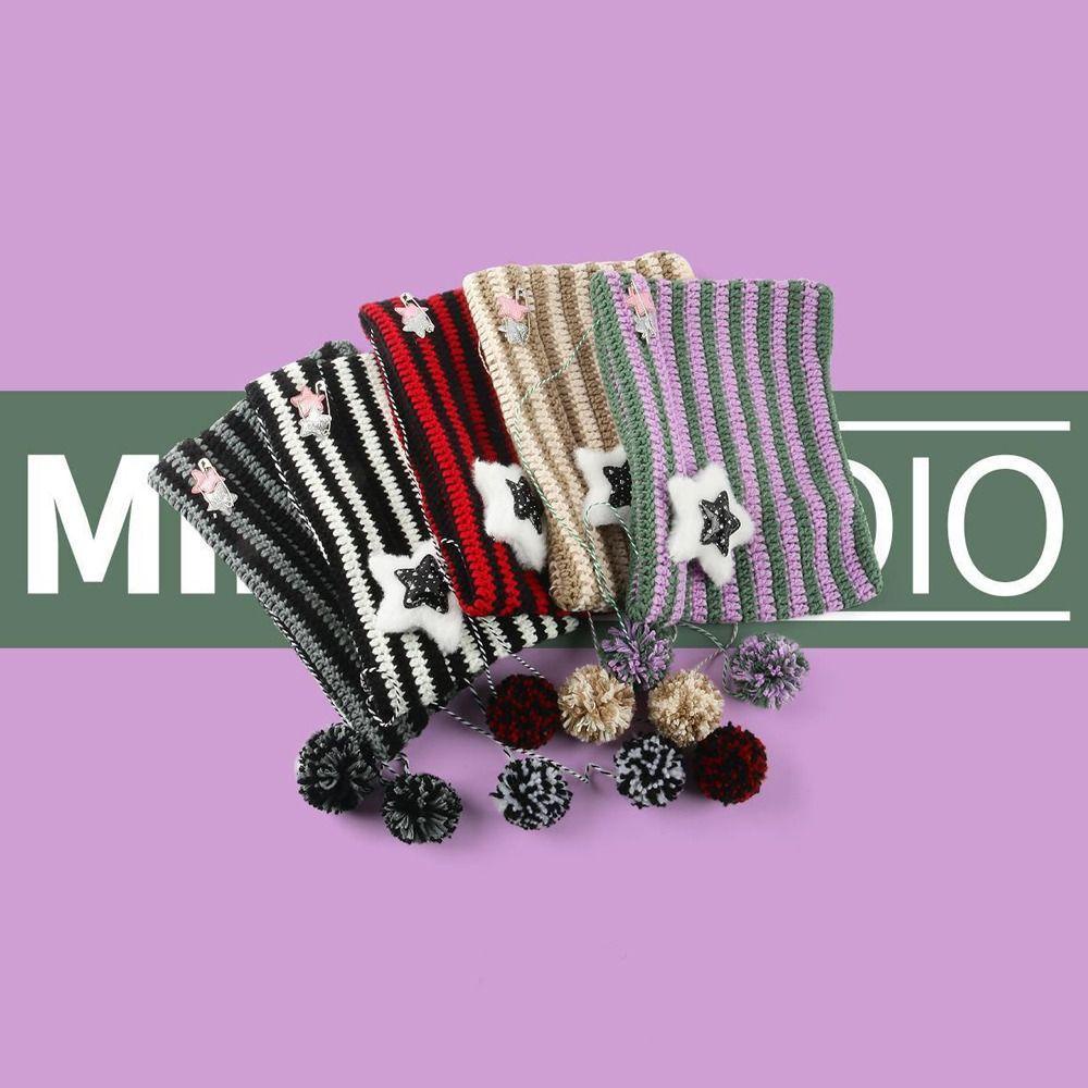 Muvako Mũ len dệt kim, với mũ chui đầu năm cánh pompom, quỷ nhỏ sọc tai mèo dễ thương mũ beanie thu đông