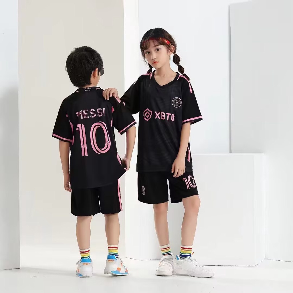 23/24 mùa giải inter miami sân khách jersey bóng đá số 10 messi trẻ em bé trai bé gái bộ quần áo bón