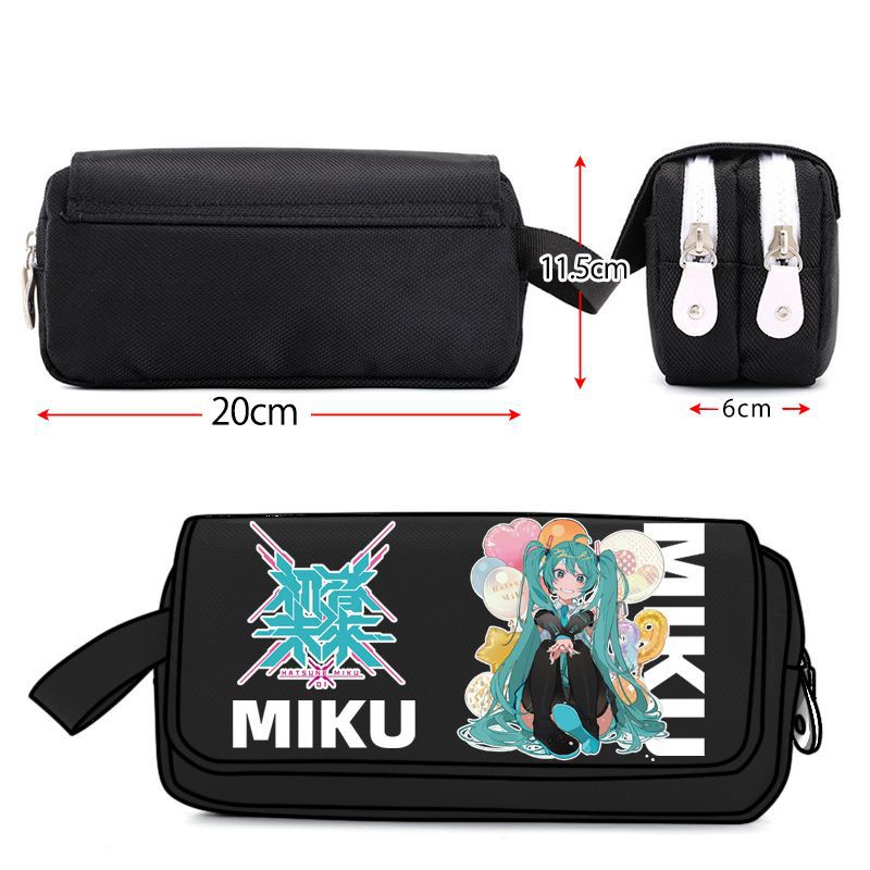 Sq3 hatsune miku phim hoạt hình đơn giản dễ thương học sinh trẻ em túi văn phòng phẩm có nắp lật hộp đựng bút chì có dây kéo dung lượng lớn