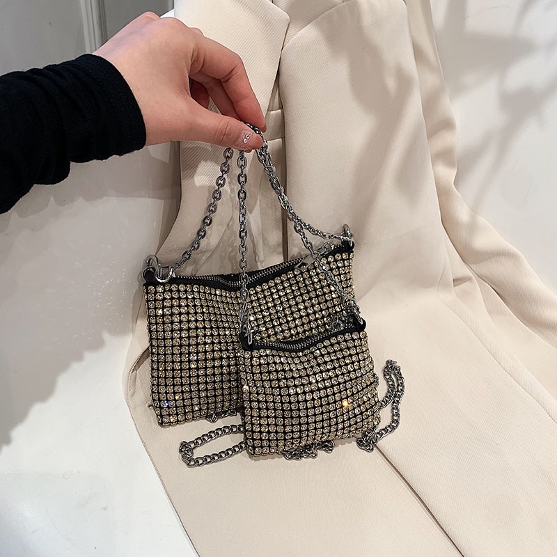 2023 king rhinestone bag túi thời trang nữ phong cách phương tây kết cấu cross-body túi xách tay dưới cánh tay sáng bóng túi kim cương đầy đủ