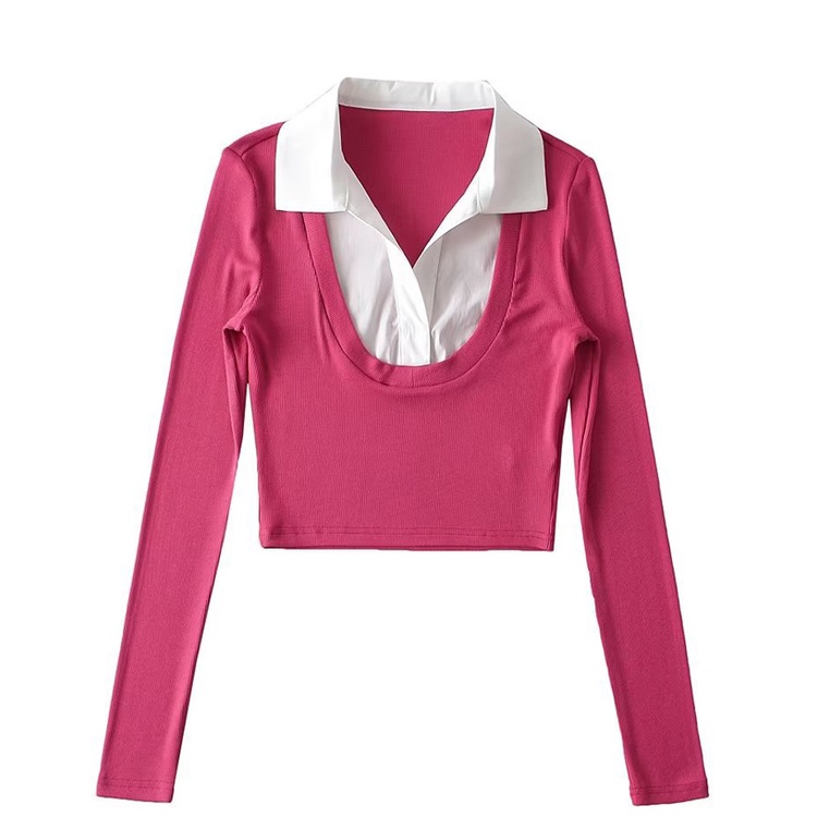 Zara autumn winter new style basic style fake two-piece skinny top 550