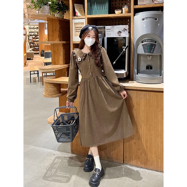 Đầm Nữ Tay Dài Cổ Búp Bê Phong Cách Hàn Quốc