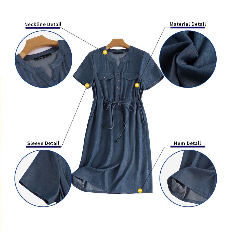 Zanzea phụ nữ hàn quốc tay ngắn v-cổ eo dây rút váy denim | BigBuy360 - bigbuy360.vn