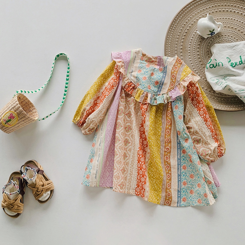 Trẻ em quần áo trẻ em váy trẻ em gái váy phong cách mùa thu phiên bản hàn quốc trung nhỏ trẻ em gái quần áo váy công chúa váy cotton dài tay váy trẻ em