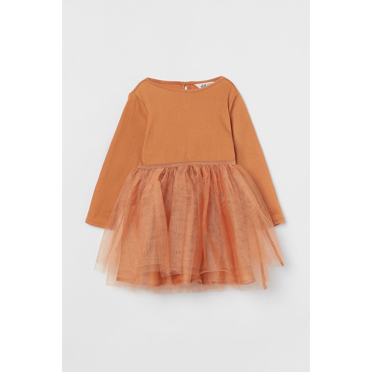 Đầm thun phối voan dài tay hàng H&M xuất