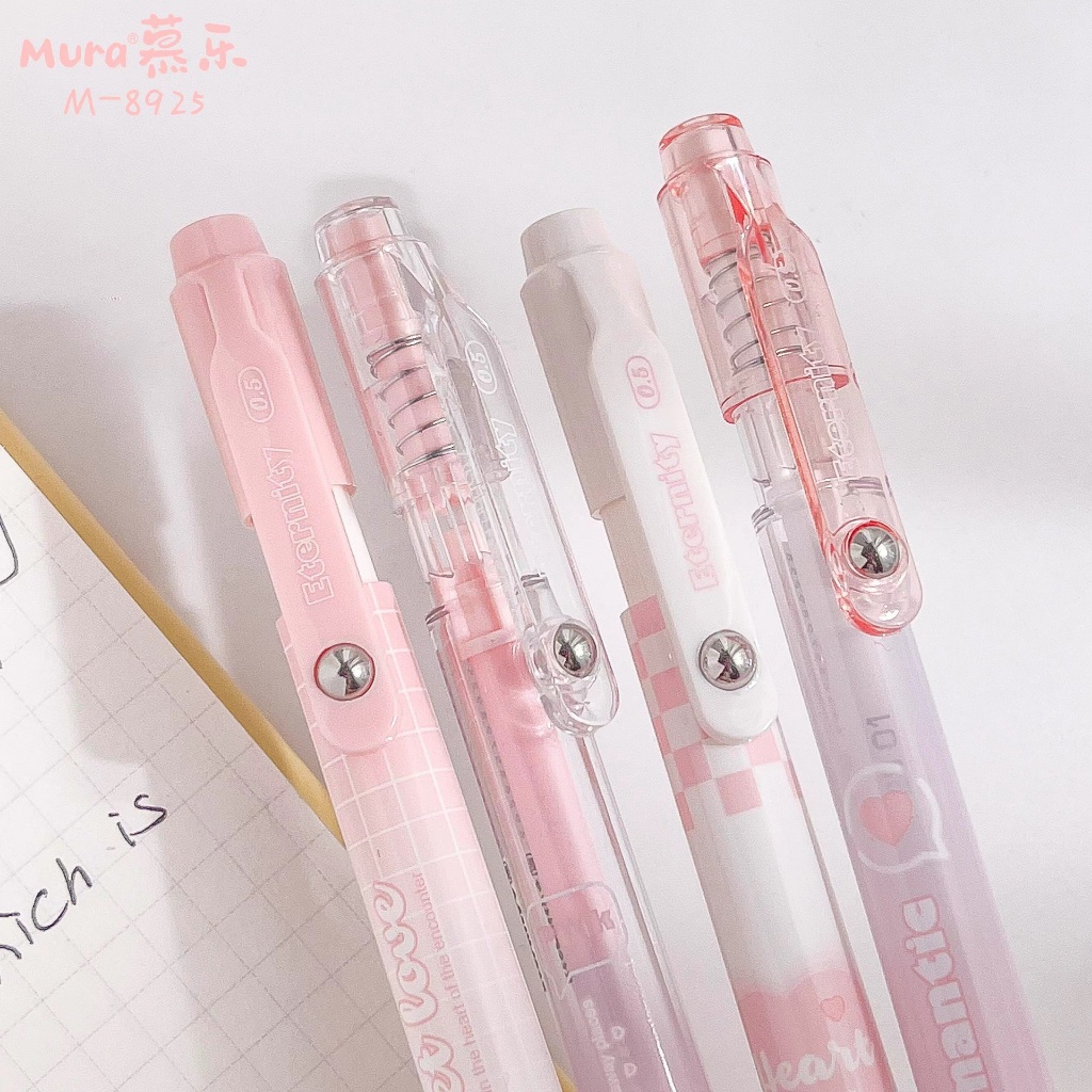 Bút Mura Gel Đen Sweet Love/ M-8925 có thanh cài, đệm tay - Tiệm Bút SHIORI