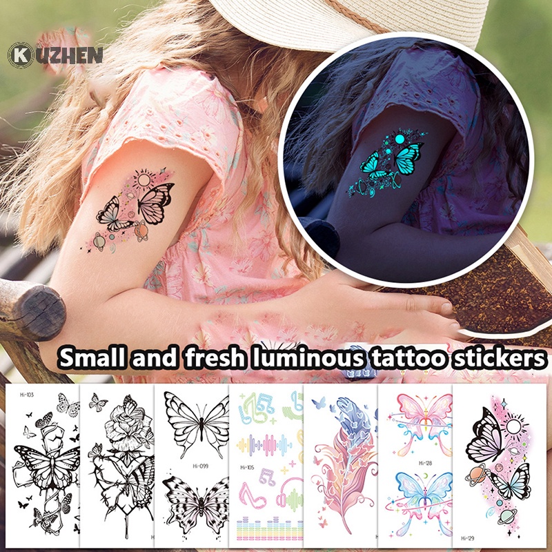 Kuzhen bướm nightglow hình xăm tạm thời phụ nữ nghệ thuật cơ thể paing cánh tay hình xăm sticker hot