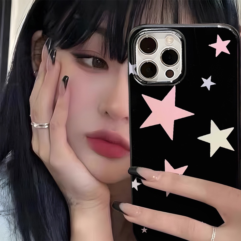 Ôp Điện Thoại Silicon Dẻo Họa Tiết Ngôi Sao Màu Hồng Tươi Sáng Cho iphone 14 13 12 11 pro xs max x xr 7 + 8 plus Ốp