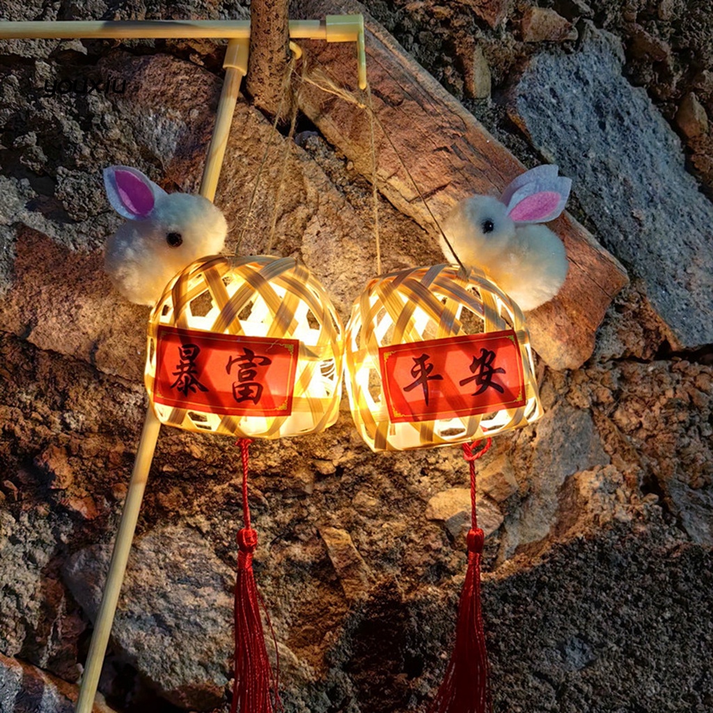 YR mid-autumn festival rabbit lantern dễ thương handmade bamboo lantern di động phong cách trung quốc phát sáng đèn lồng ngày lễ trang trí tiệc trẻ em diy thủ công mỹ nghệ quà tặng