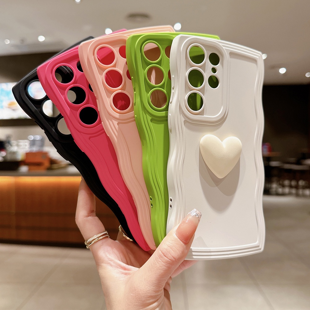 Ốp lưng dễ thương love heart wavy edge case cho samsung galaxy s23 s22 ultra s21 s20 fe plus soft cover