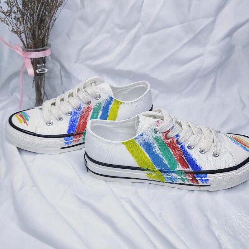 Rainbow bridge all-match white shoes couple style hand-painted hot-selling style ins casual harajuku shoes 2023 summer women style breath